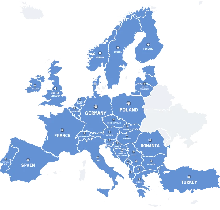 Map with 38 countries